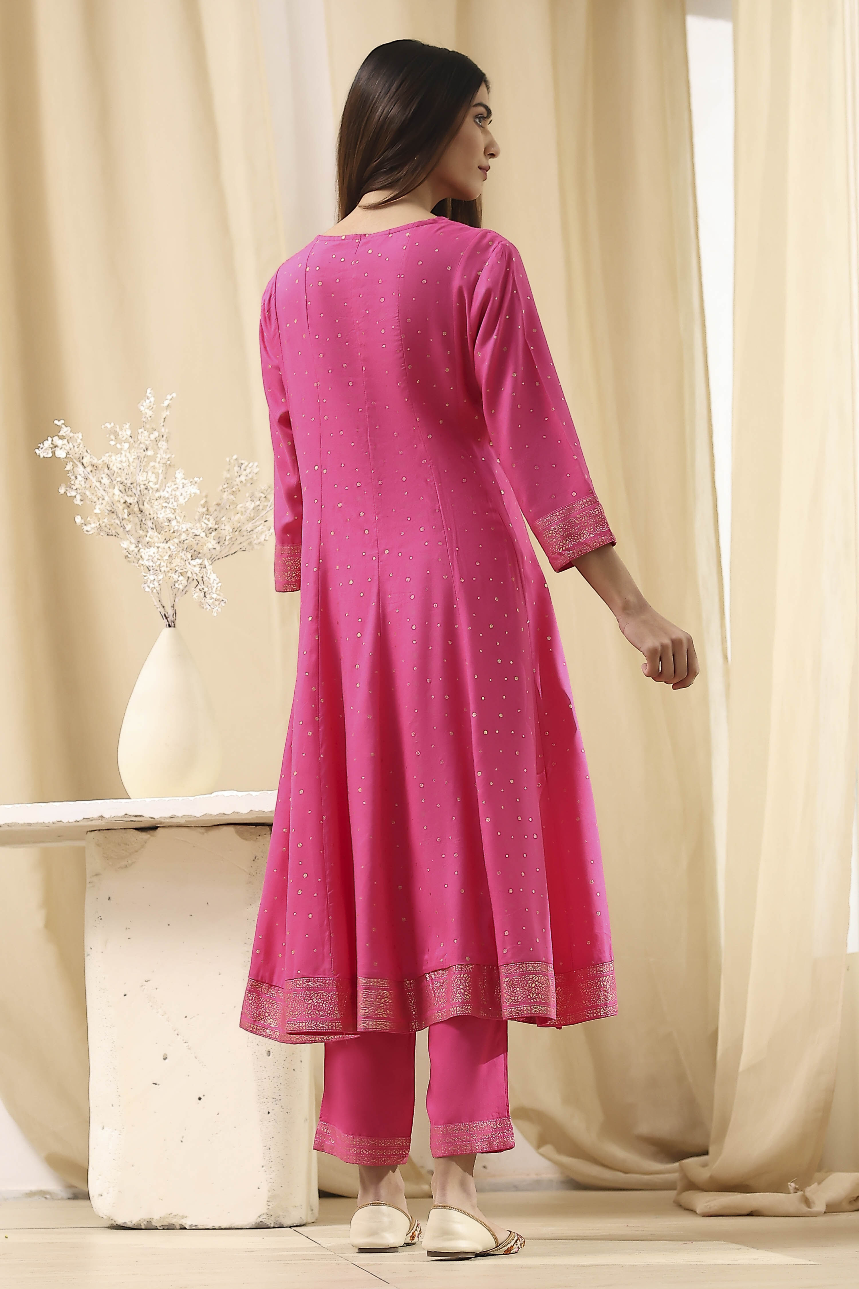 Fuchsia Viscose Printed Kalidar Suit Set image number 4