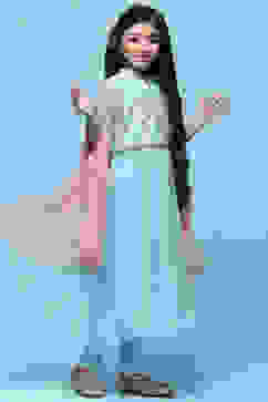 Sky Blue Anarkali Suit With Khadi Print Chanderi Jacket  image number 6