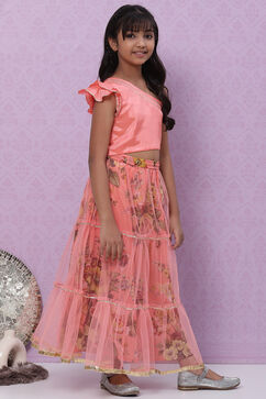 Peach Art Silk Girls Lehenga Set image number 5