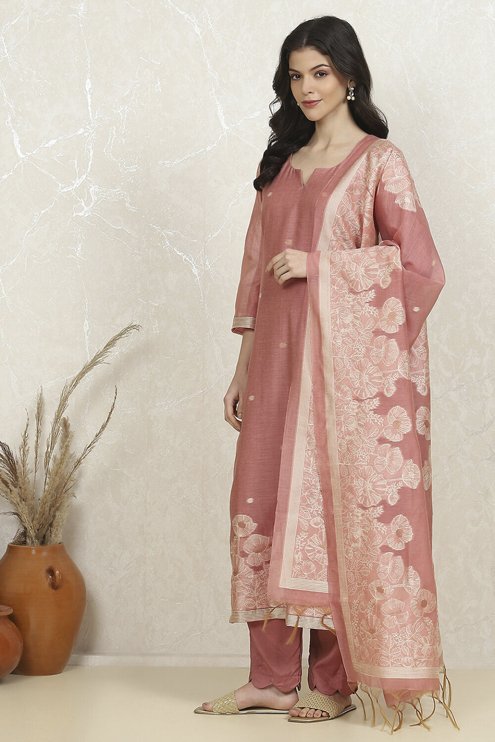 Mauve Chanderi  Unstitched Suit Set image number 4