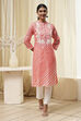 Coral Polyester Straight Kurta image number 5