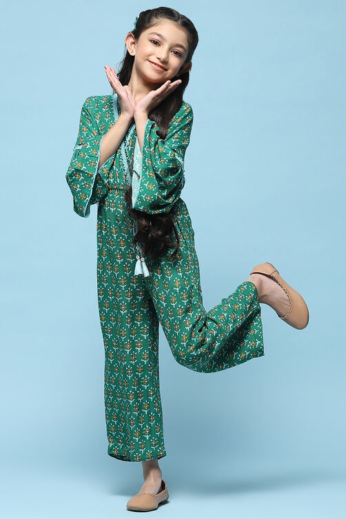 Green Rayon Straight Printed Jumpsuit image number 2