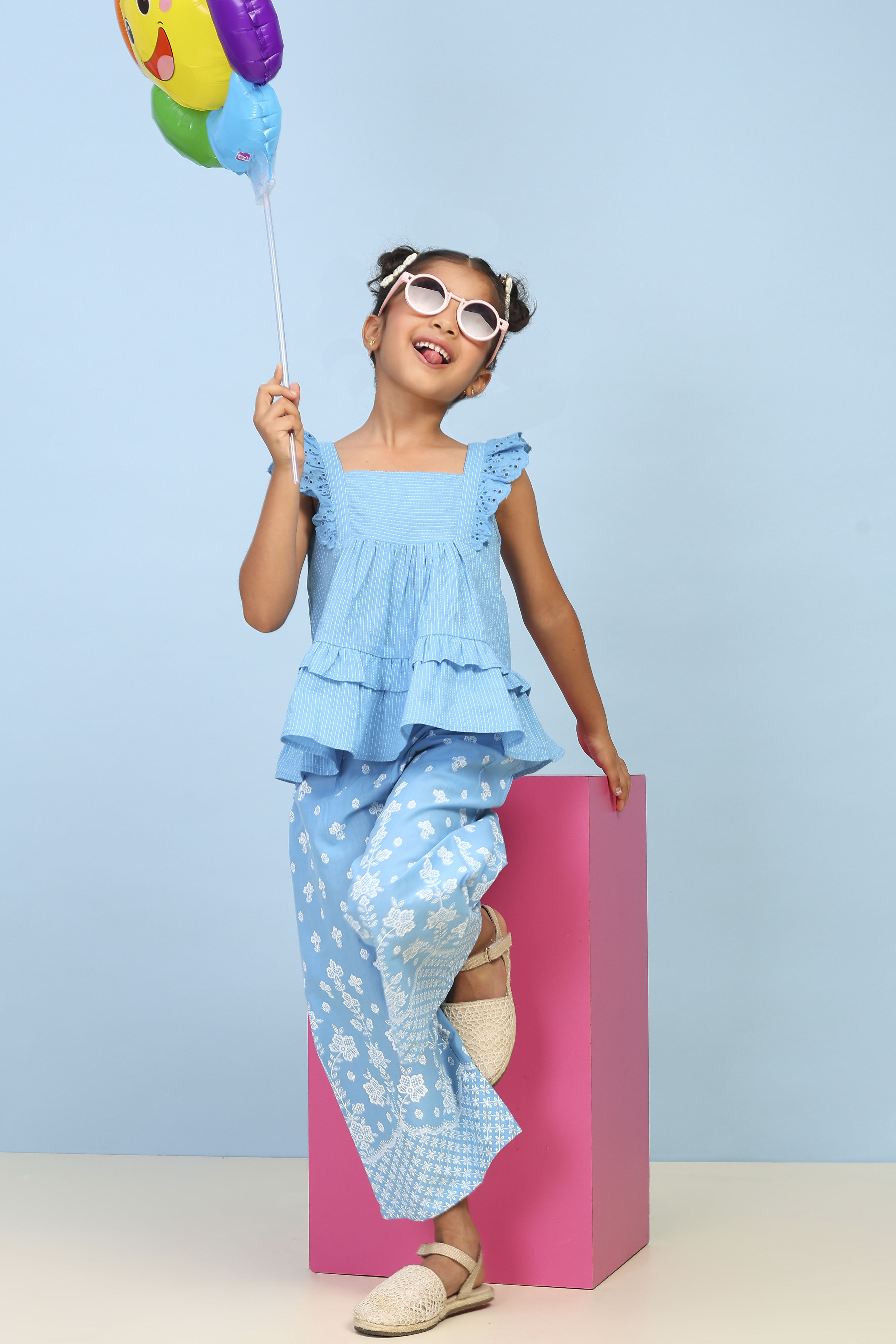 Blue Cotton Printed A-line Suit Set image number 0