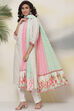 Pink And Green Cotton Solid Dupatta image number 2