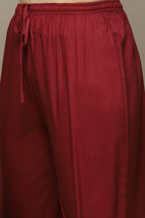 Maroon Rayon Straight Kurta Pant Suit Set image number 2