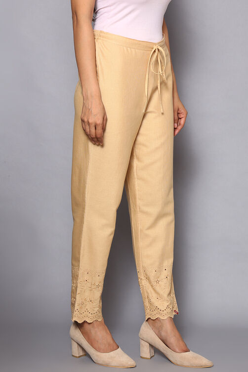 Off White Cotton Flax Regular Pants image number 3