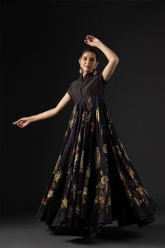 Rohit Bal Black Cotton Silk Anarkali Printed Suit Set image number 7