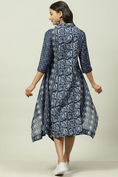 Indigo Poly Cotton Asymmetric Printed Kurta Dress image number 4
