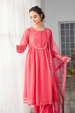 Pink Polyester Blend Straight Suit Set image number 6