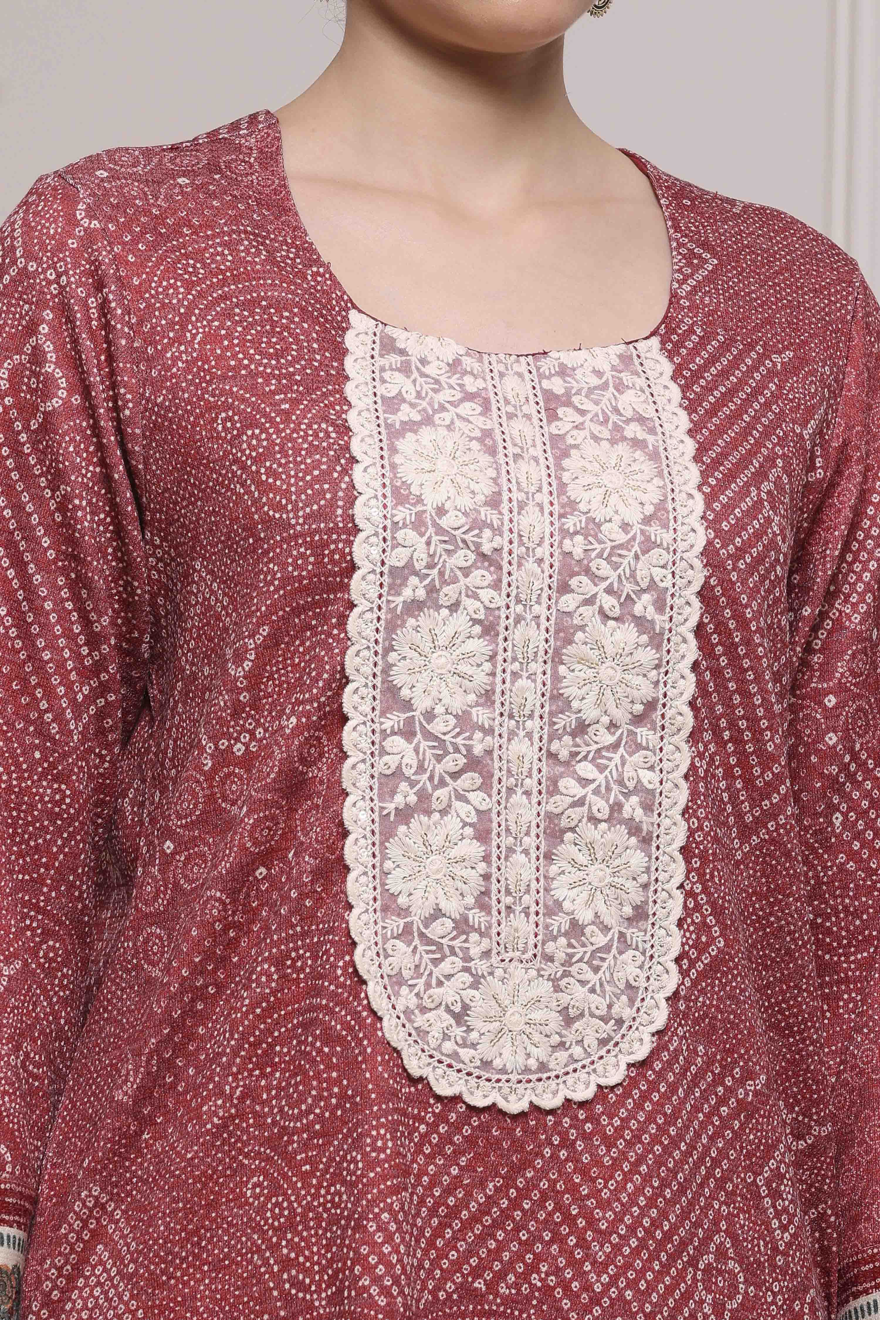 Black Printed Straight Winter Suit Set image number 1