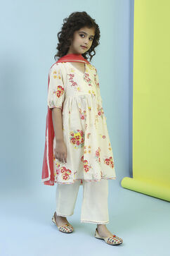 Cream Cotton Gathered Suit Set image number 5