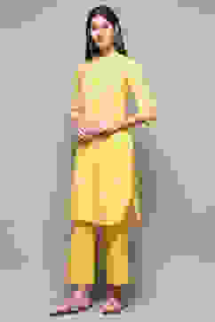 Yellow Cotton Straight Kurta Palazzo Suit Set image number 3