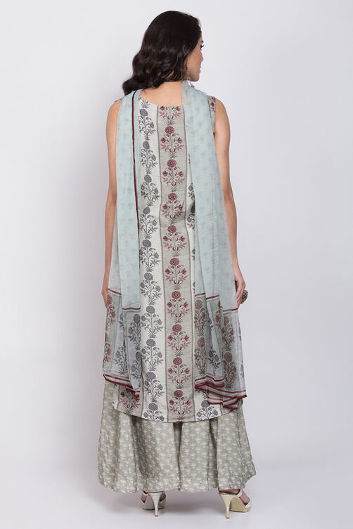 Moss Green Cotton Silk Straight Kurta Sharara Suit Set image number 5