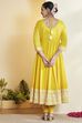 Yellow Cotton Floral Printed Anarkali Kurta Set image number 6