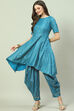 Blue Printed Straight Kurta Dhoti Salwar Suit Set