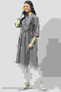 Grey Art Silk A-Line Printed Kurta image number 2