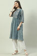 Grey Art Silk A-Line Printed Kurta image number 2