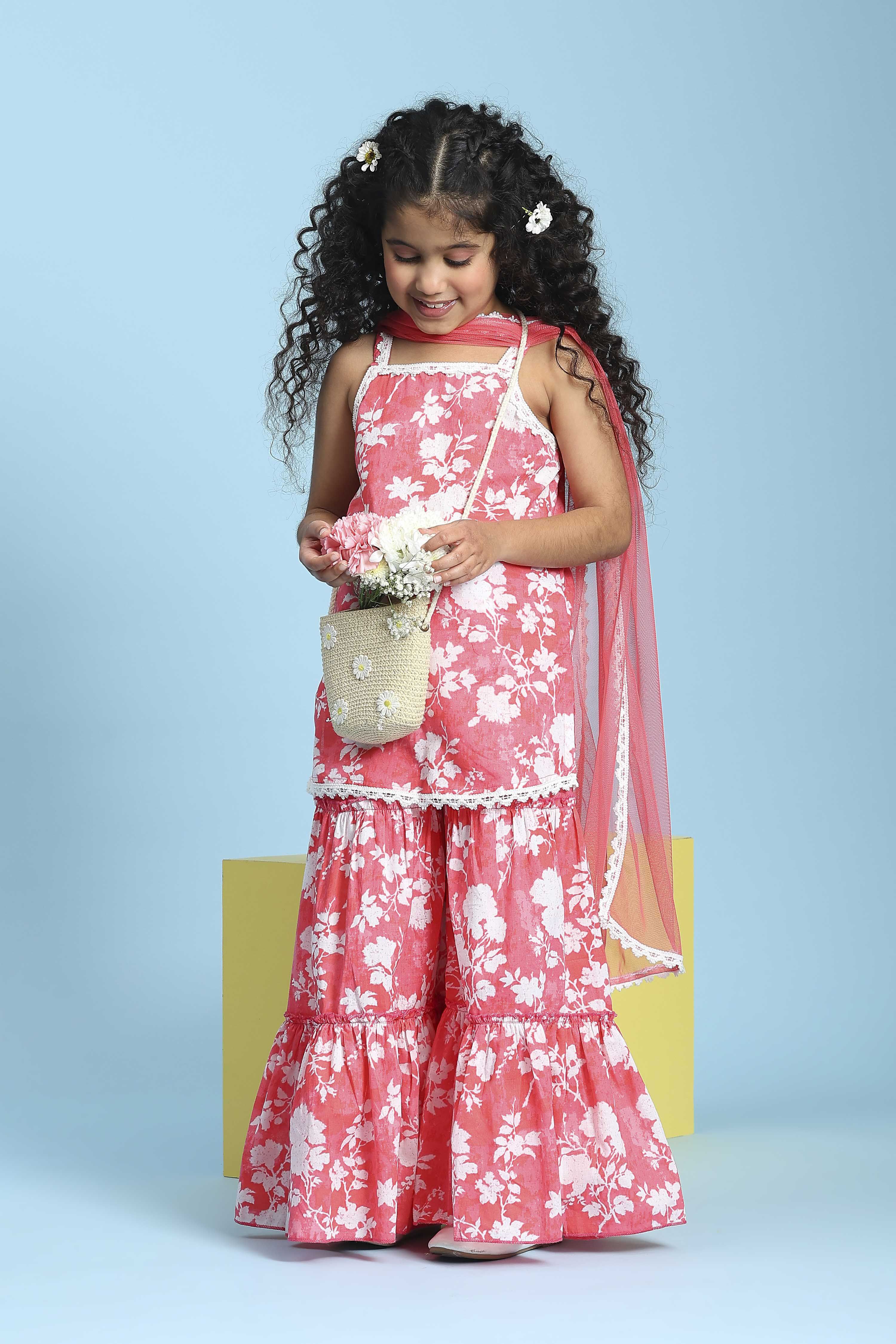 Coral Cotton Printed Straight Suit Set image number 0