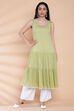 Off White And Green Chikankari Printed Kurta image number 6