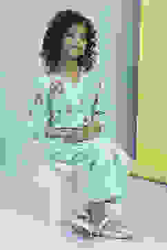 Turquoise Cotton Floral Straight Kurta Pants Set image number 0