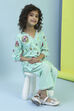 Turquoise Cotton Floral Straight Kurta Pants Set image number 0