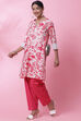 White And Fuchsia Cotton A-Line Kurta Salwar Pant Suit Set image number 3