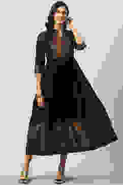 Black Yarn-Dyed Flared Kurta image number 4