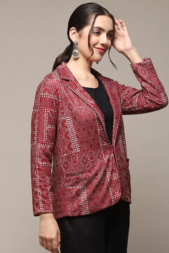 Maroon Poly Spandex Printed Jacket image number 4