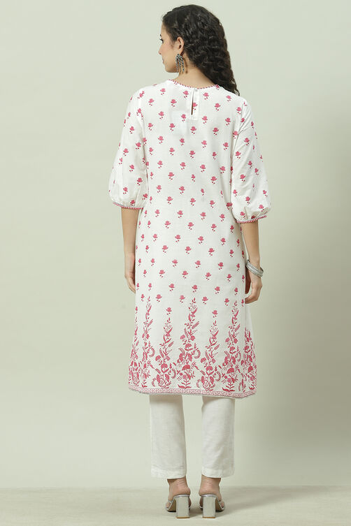 Sky Blue Cotton Straight Kurta image number 4