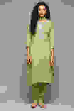 Sage Green Rayon Straight Kurta Churidar Suit Set image number 7