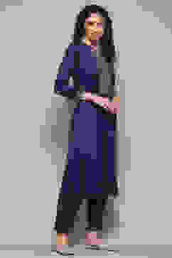 Navy & Purple Polyester Straight Yarndyed 2 Piece Set image number 5