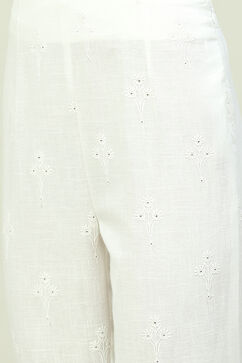 Off White Cotton Embroidered Pant image number 1