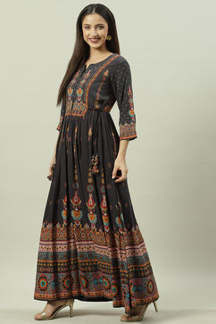 Black Rayon Flared Printed Dress image number 0