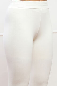Off White Cotton Blend Solid Leggings image number 1