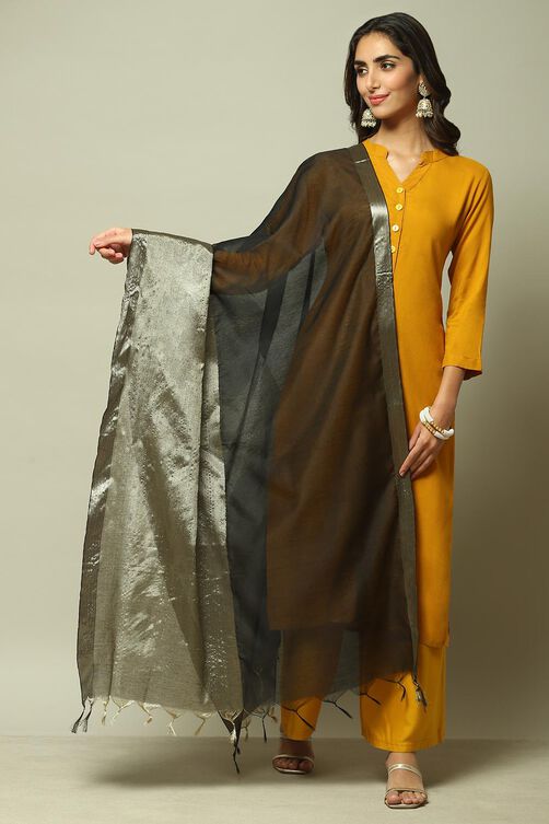 Black Cotton Blend Yarndyed Dupatta image number 2