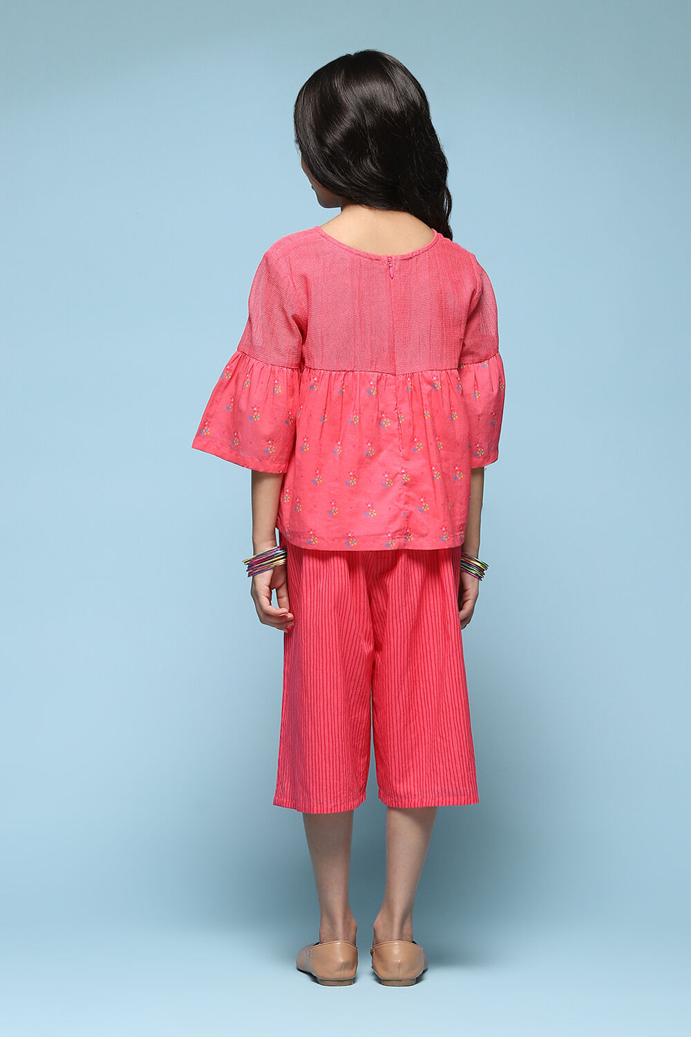 Pink Cotton Straight Printed Kurta Set image number 4