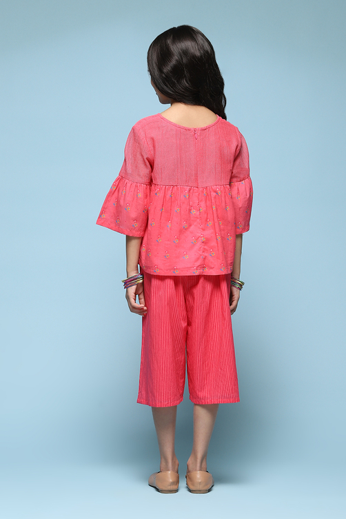 Pink Cotton Straight Printed Kurta Set image number 4