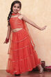 Orange Poly Chanderi Metallic Tiered Flared Lehenga Set image number 6