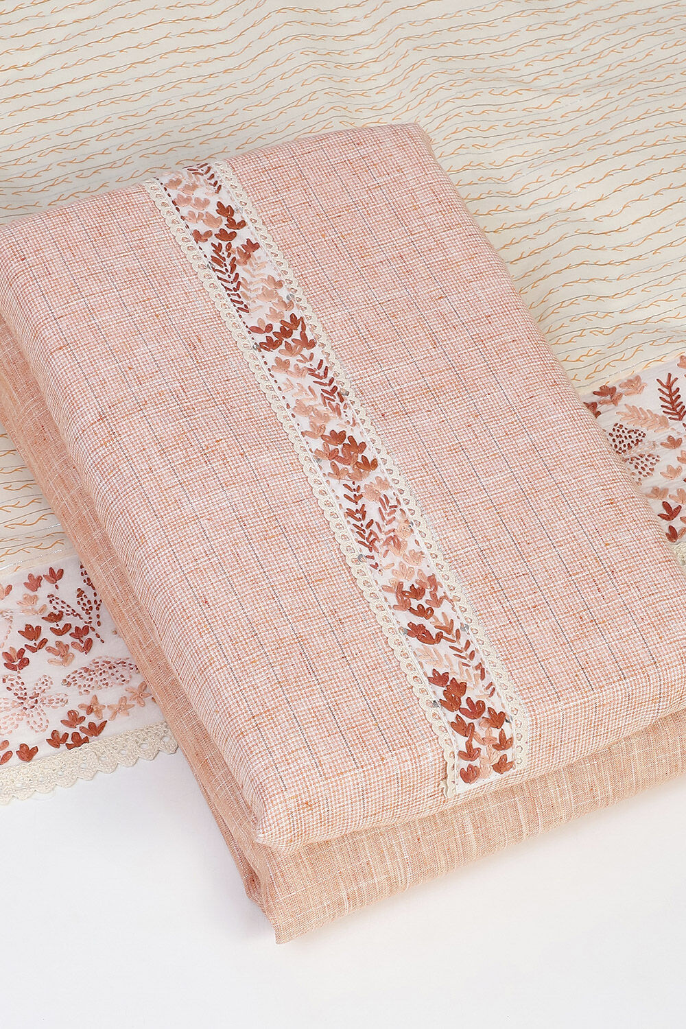 Peach Cotton Unstitched Suit Set image number 5