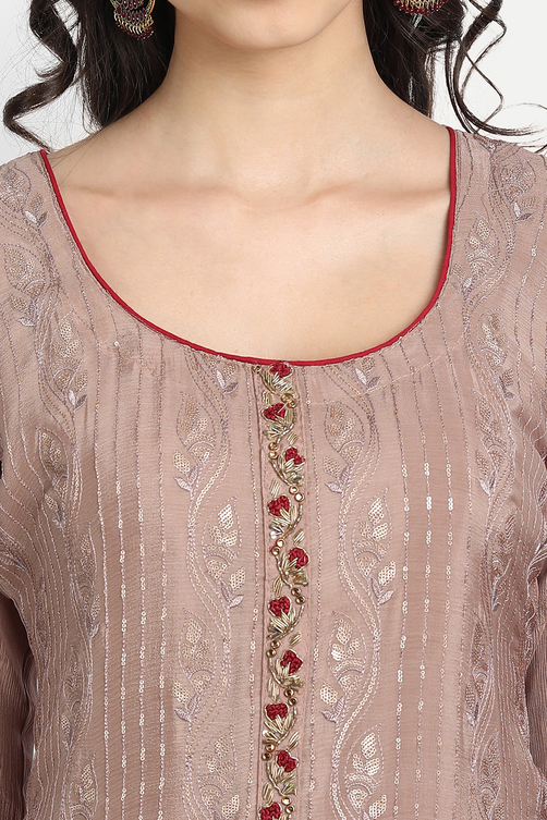 Red Silk Blend Unstitched Suit Set image number 1