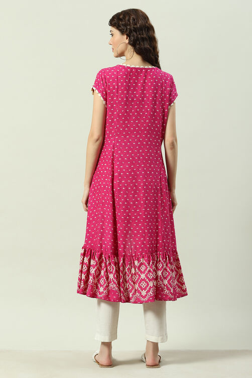 Purple Rayon Asymmetric Printed Kurta Dress image number 4