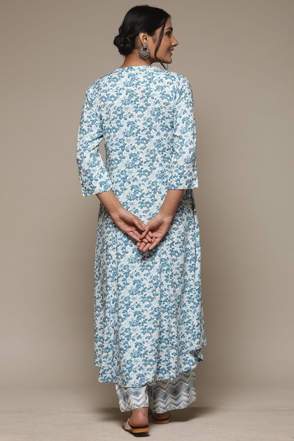 White & Blue Rayon Straight Kurta Palazzo Suit Set image number 4