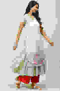 Green Art Silk Flared Kurta image number 5