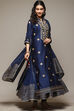 Navy Cotton Blend Layered Kurta Churidar Suit Set image number 0