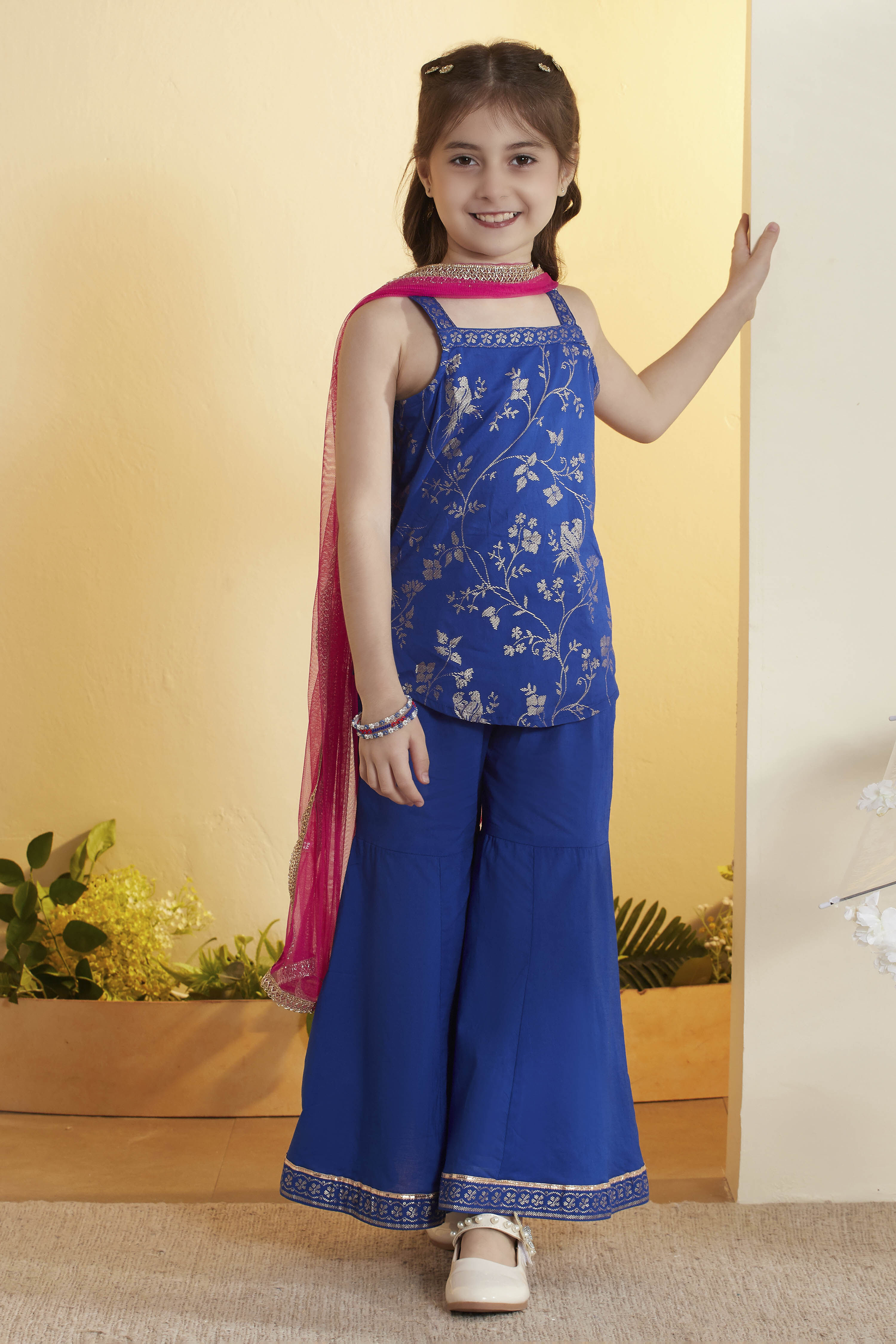 Blue Cotton Printed Straight Sharara Set image number 6
