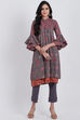 Dark Grey Metallic Cotton A-Line Printed Kurta image number 0