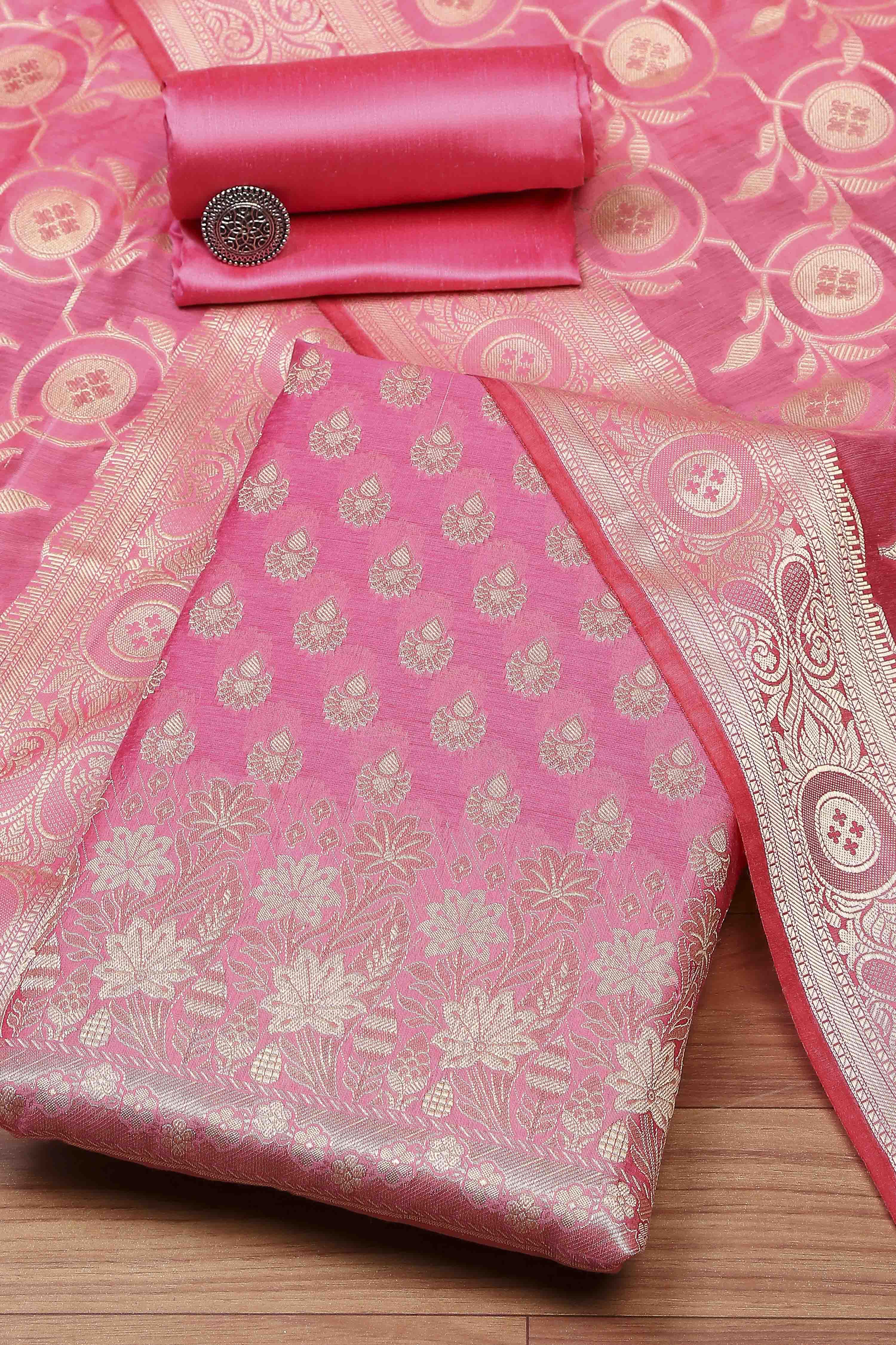 Blue Cotton Printed Embroidered Unstitched Suit Set image number 0