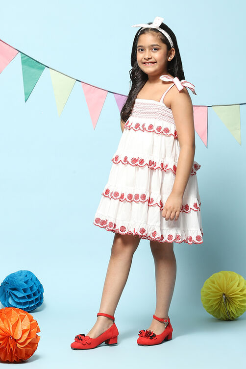 White Cotton Tiered Dress image number 2