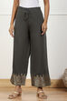 Blue Jacquard Solid Straight Palazzo Pants image number 4