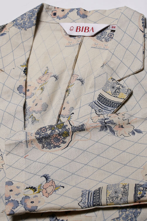 Off White Cotton Blazer Printed Top image number 1